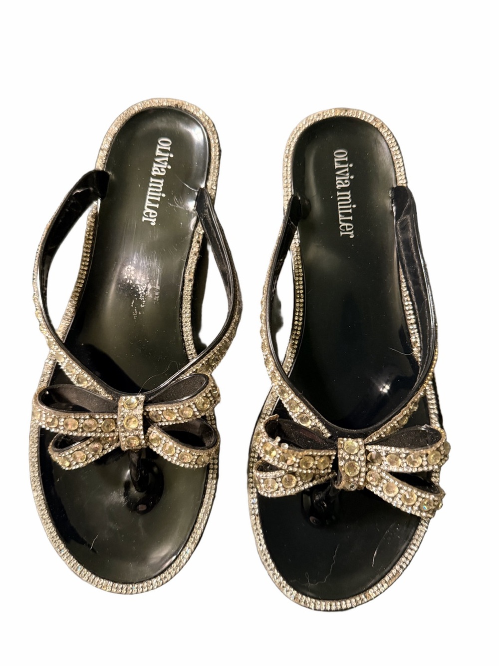 Olivia Miller Black Jeweled Bow Sandals